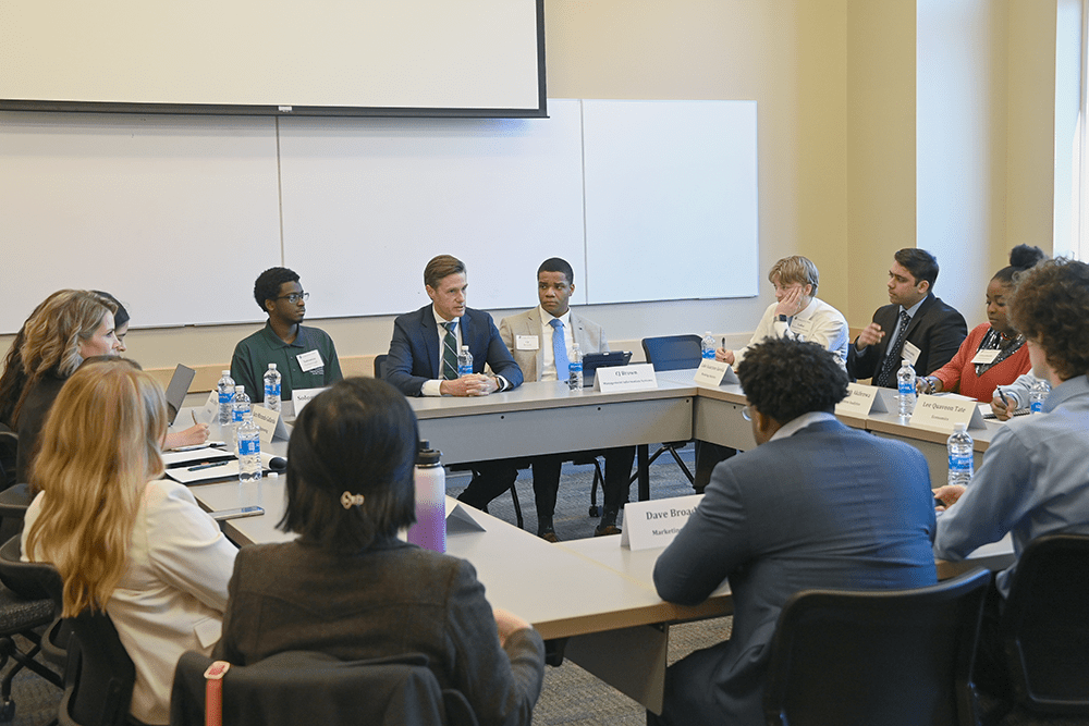 Bill Christensen, CEO of JELD-WEN, speaks to UNC Charlotte students