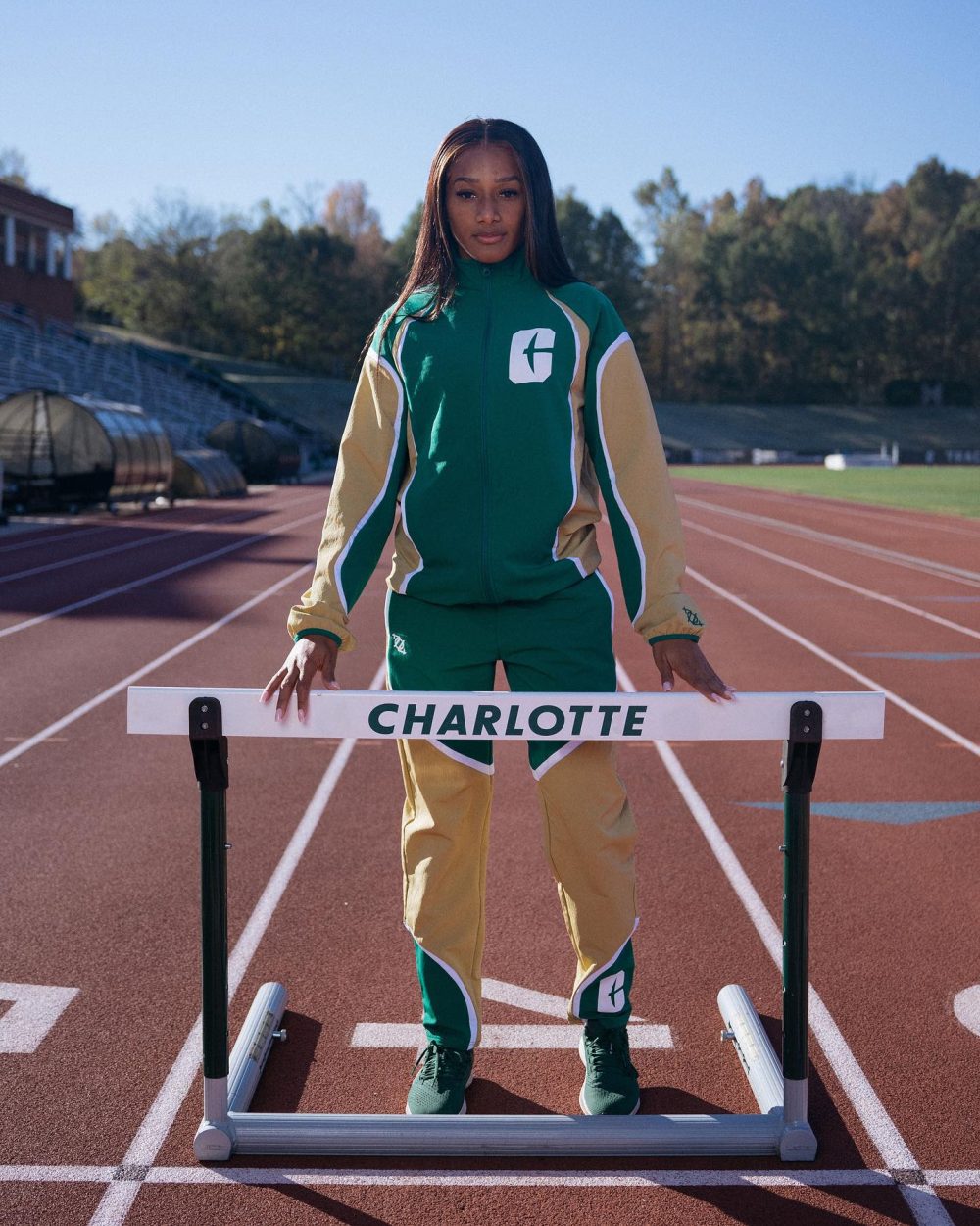 MSM student Ta-Halia Fairman wears the 704 Shop's custom track suit.