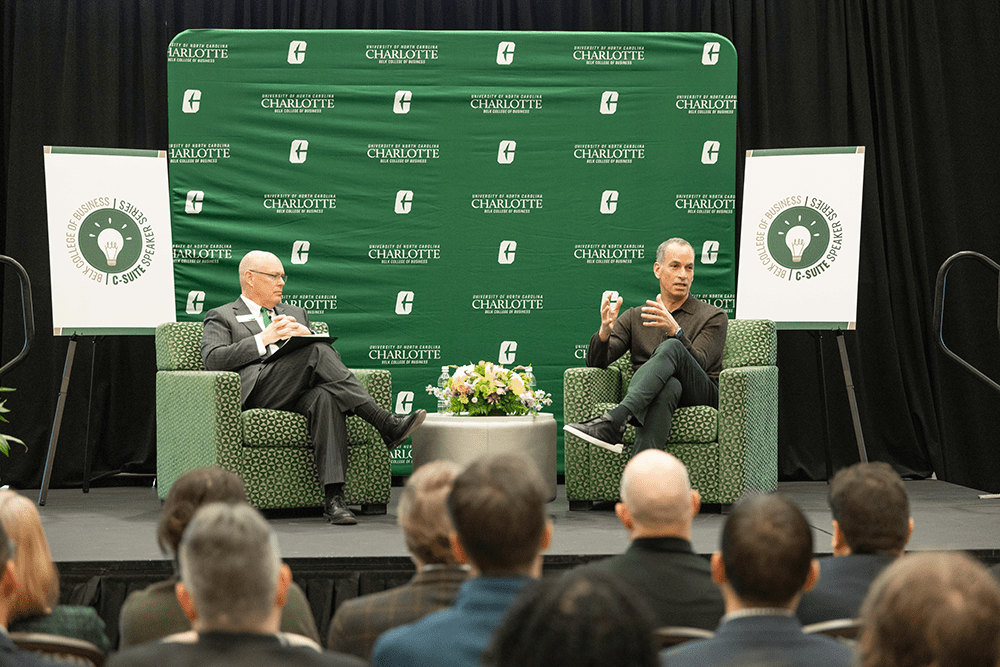 Red Ventures co-founder and CEO Ric Elias and Belk College Dean Richard Buttimer talked about experiences that have shaped his life personally and professionally.
