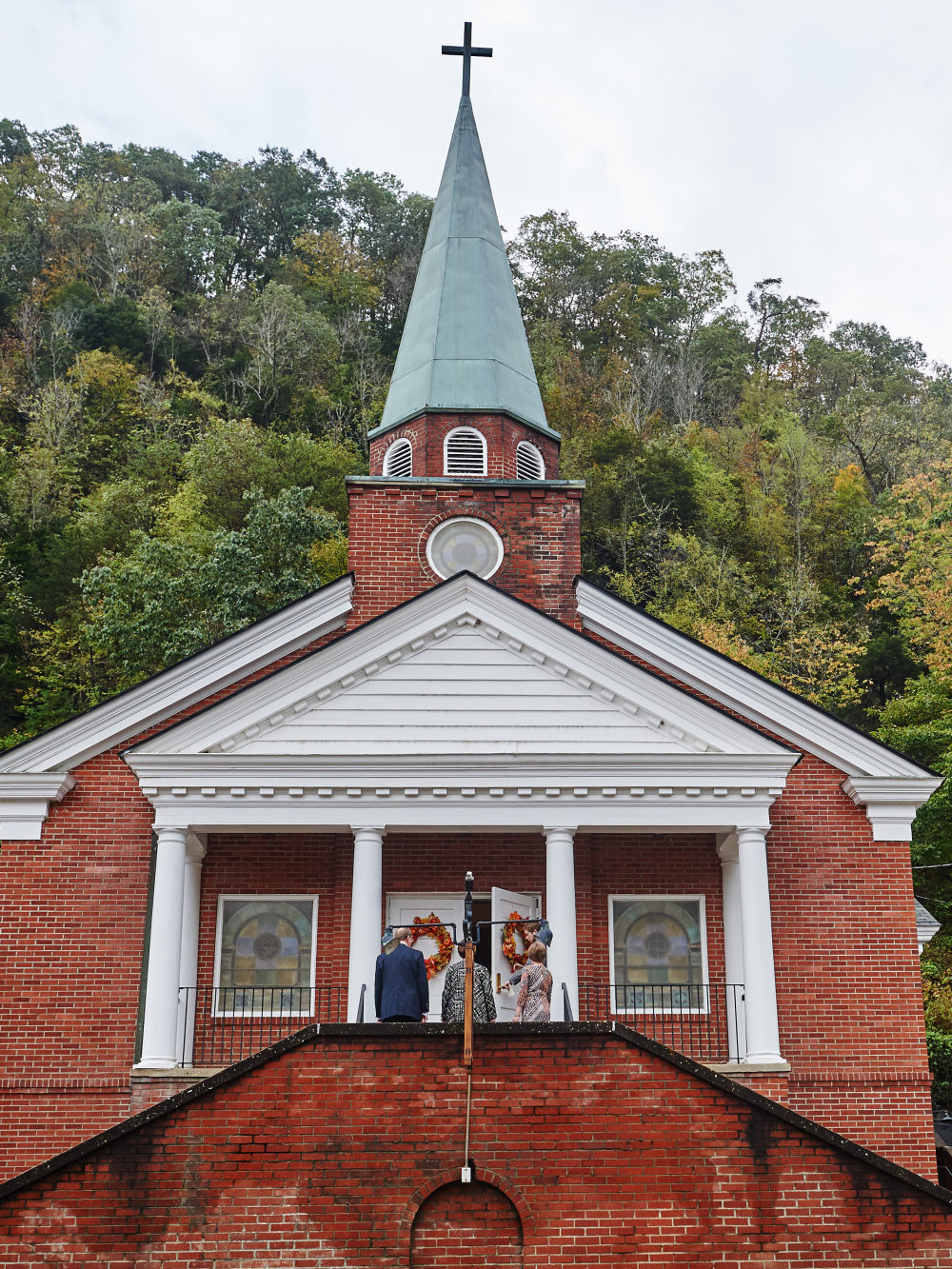 Church members entering the sanctuary at Marshall Presbyterian Church