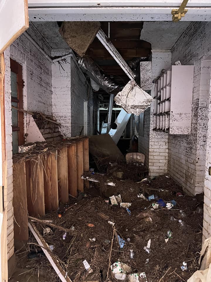 What was left of the interior ground level hallway after the storm.